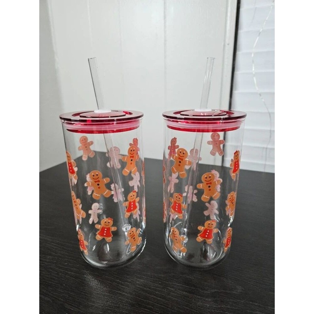 Gingerbread Glass Christmas Tumblers 2 Pack